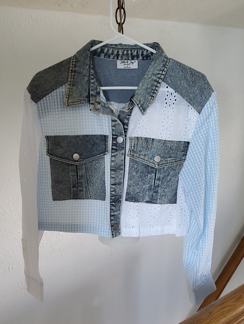 Light Blue Patchwork Denim Cropped Jacket
